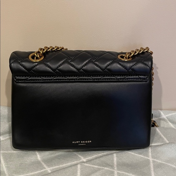 Kurt Geiger Black Quilted Shoulder Bag with Gold Hardware classic bird design. - Picture 2 of 7
